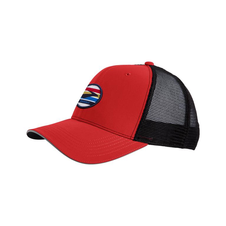 Brooks Discovery Trucker - Mens Running Hat - Jamberry/Red/Path Stripe (68549ODLY)